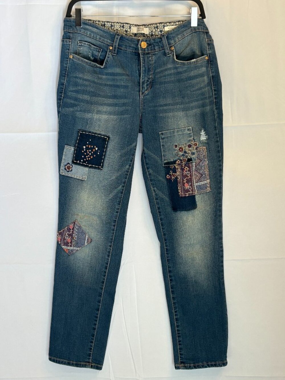 Vintage America Blues "Bestie" Patchwork Embroidered Jeans Size 8